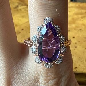 Natural Rose de France Amethyst Sterling Silver Cocktail Ring Size 10.5